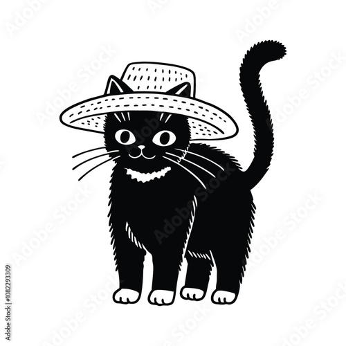 Cat vector design, labeled line and fill art illustration.