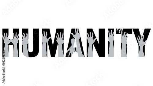 Bold Black and White Logo with the Word 'HUMANITY' , with hands in text