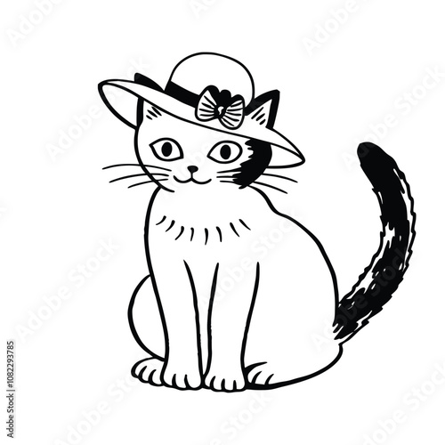 Cat vector design, labeled line and fill art illustration.