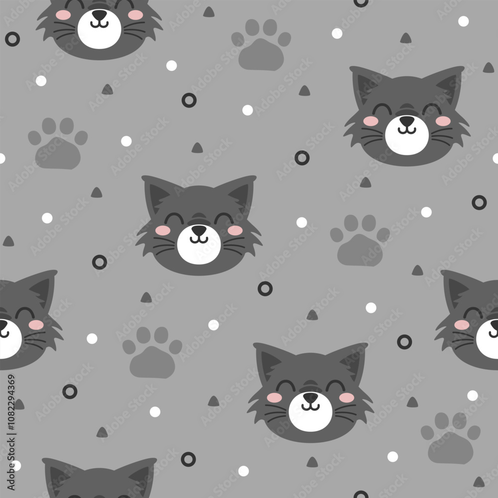 Obraz premium Cute Black Kitten Vector Pattern Fashion Designs.