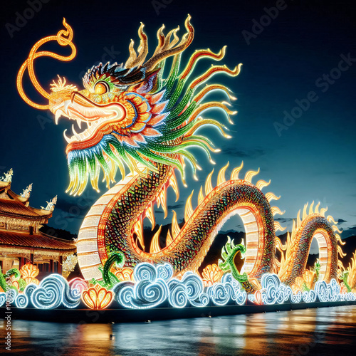 Wallpaper Mural A vibrant dragon leads a procession at a historic fortress under moody skies. Generative AI. Torontodigital.ca