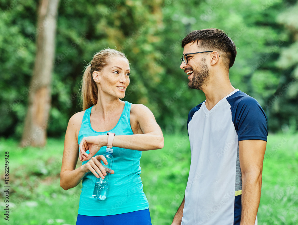 fitness woman man sport exercise together young running jogging healthy fit active workout jogger run smiling runner jogger talking walking recreation training park nature fitness woman man sport exercise together young running jogging healthy fit active workout jogger run smiling runner jogger talking walking recreation training park nature