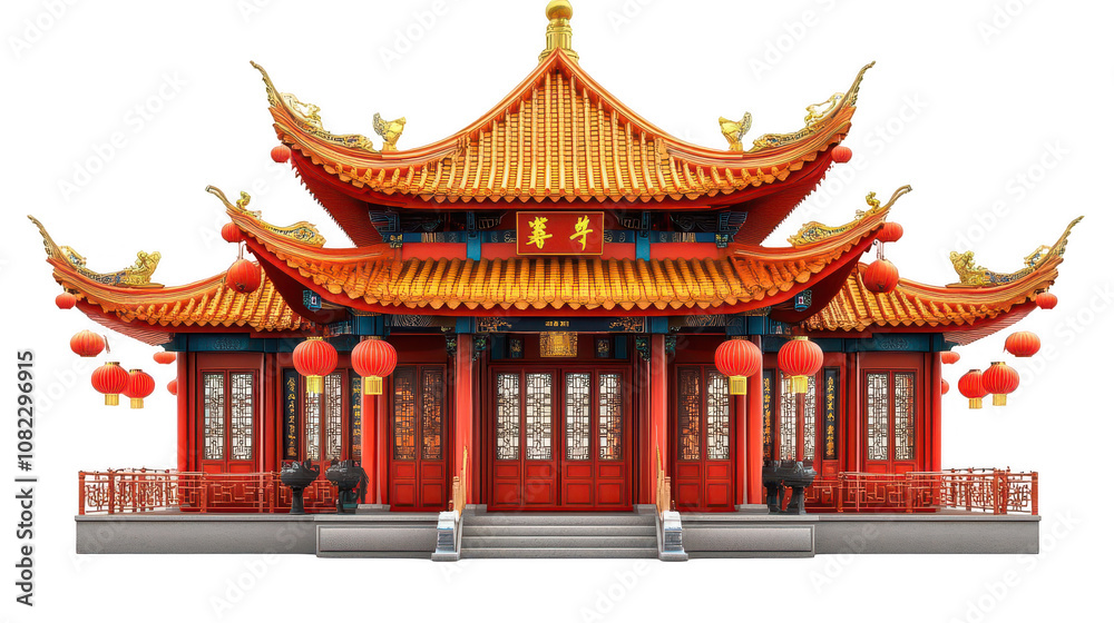 Beautiful Chinese Temple Decorated with Lanterns for Chinese New Year, Isolated on White, PNG File, Transparent Background
Beautiful Chinese Temple Decorated with Lanterns for Chinese New Year, Isolated on White, PNG File, Transparent Background