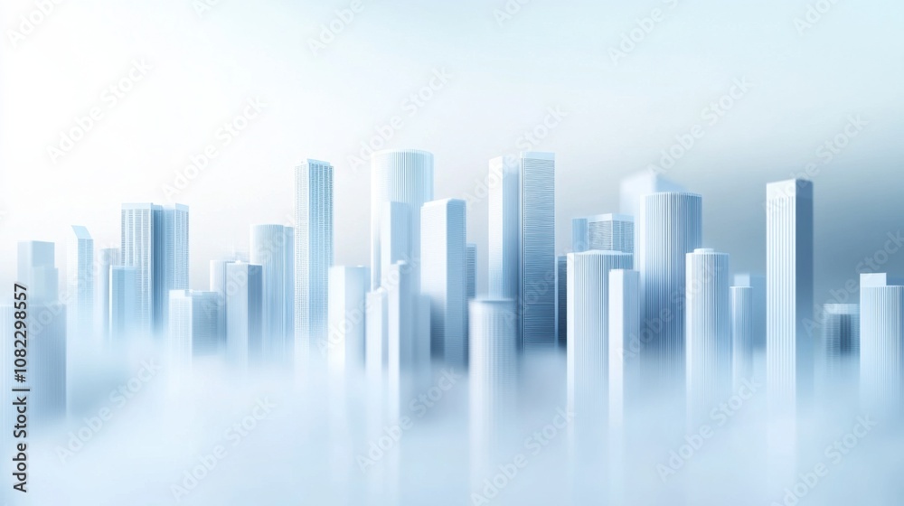 Tall skyscrapers rise above a thick, soft fog in the early morning, creating a dreamlike atmosphere that enhances the skyline's tranquility Tall skyscrapers rise above a thick, soft fog in the early morning, creating a dreamlike atmosphere that enhances the skyline's tranquility
