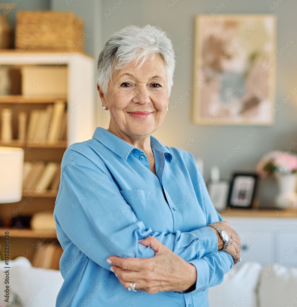 Fototapeta premium portrait senior woman elderly old retirement mature gray hair indoors happy happiness cheerful positive vitality healthy active retired female