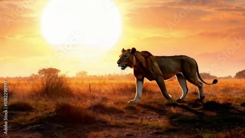 Lion at sunset