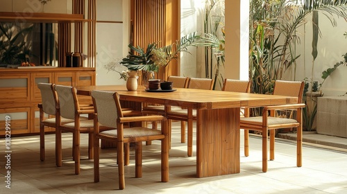 Modern Wooden Dining Set in Bright Interior Space