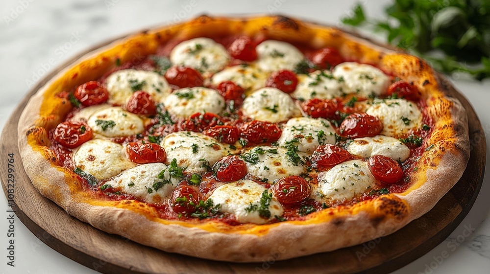 Authentic Italian Bufalina Pizza with Fresh Mozzarella and Cherry Tomatoes. Generative AI Authentic Italian Bufalina Pizza with Fresh Mozzarella and Cherry Tomatoes. Generative AI