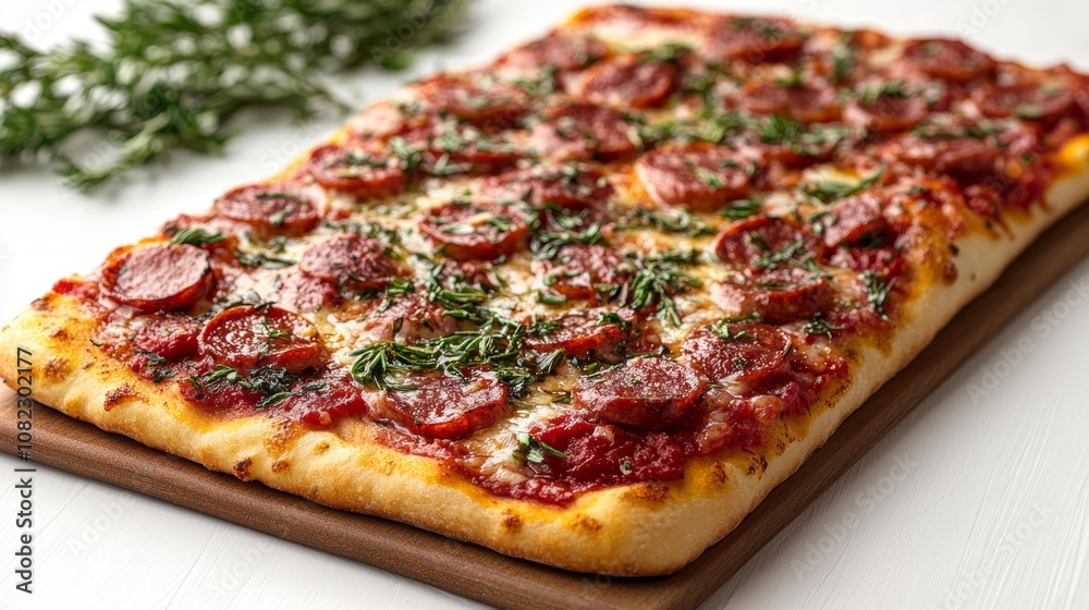 Sicilian Pepperoni Pizza with Fresh Herbs. Generative AI