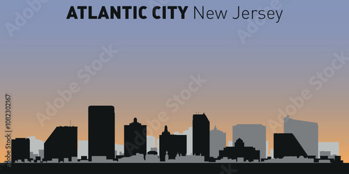 Black and white silhouettes of buildings on Atlantic skyline. Vector on a colored background.	