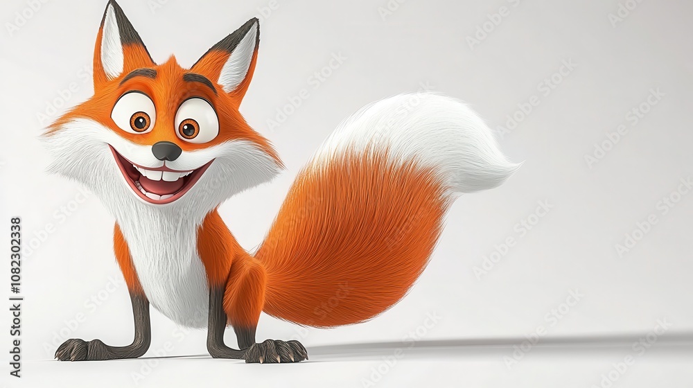 Obraz premium Playful fox character studio setting 3d animation bright background close-up view whimsical design