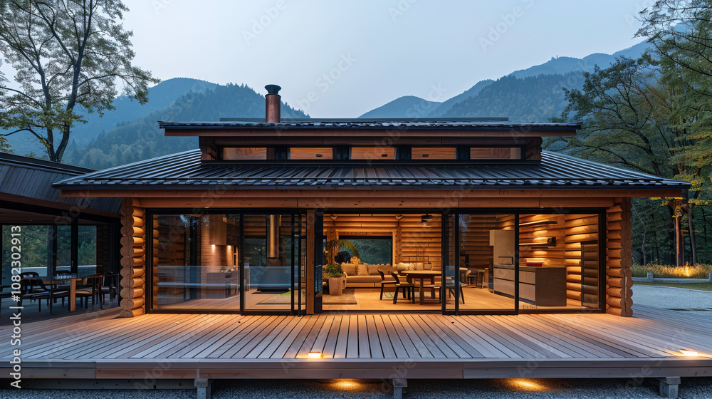 Modern Finnish Log House with CLT Beams and Minimalist Design in a Picturesque European Landscape- 300 DPI Modern Finnish Log House with CLT Beams and Minimalist Design in a Picturesque European Landscape- 300 DPI