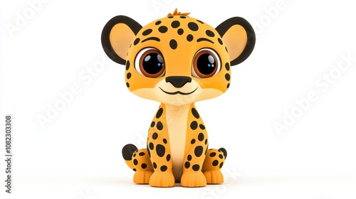 Cute cartoon cheetah cub playful studio setting digital illustration bright environment close-up view whimsical concept