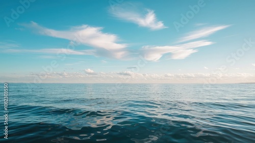 Tranquil Ocean Landscape with Calm Waters and a Clear Sky Reflected on the Horizon.