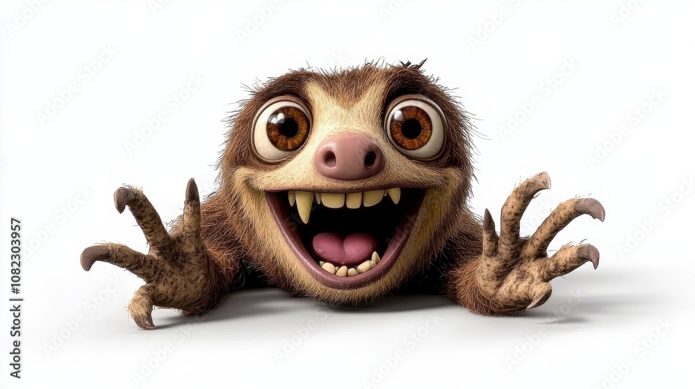 Obraz premium Playful cartoon sloth action studio setting digital art simple background front view whimsical design