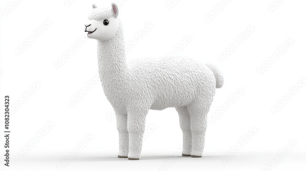 Cheerful llama in white fur studio setting 3d illustration minimalist design front view playfulness Cheerful llama in white fur studio setting 3d illustration minimalist design front view playfulness