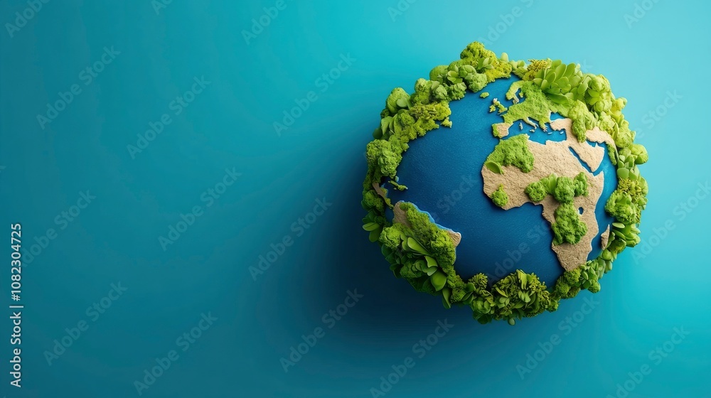 Fototapeta premium Green Earth Globe on Blue Background