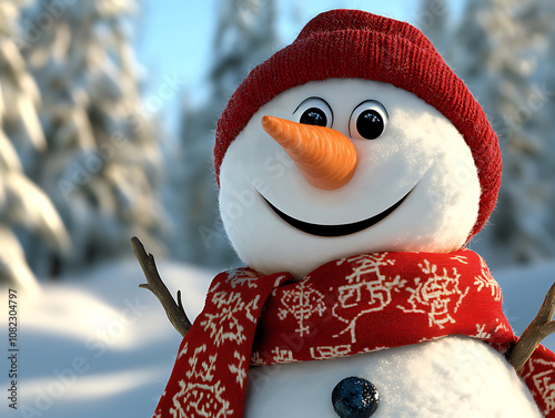 snowman with red hat and scarf photo