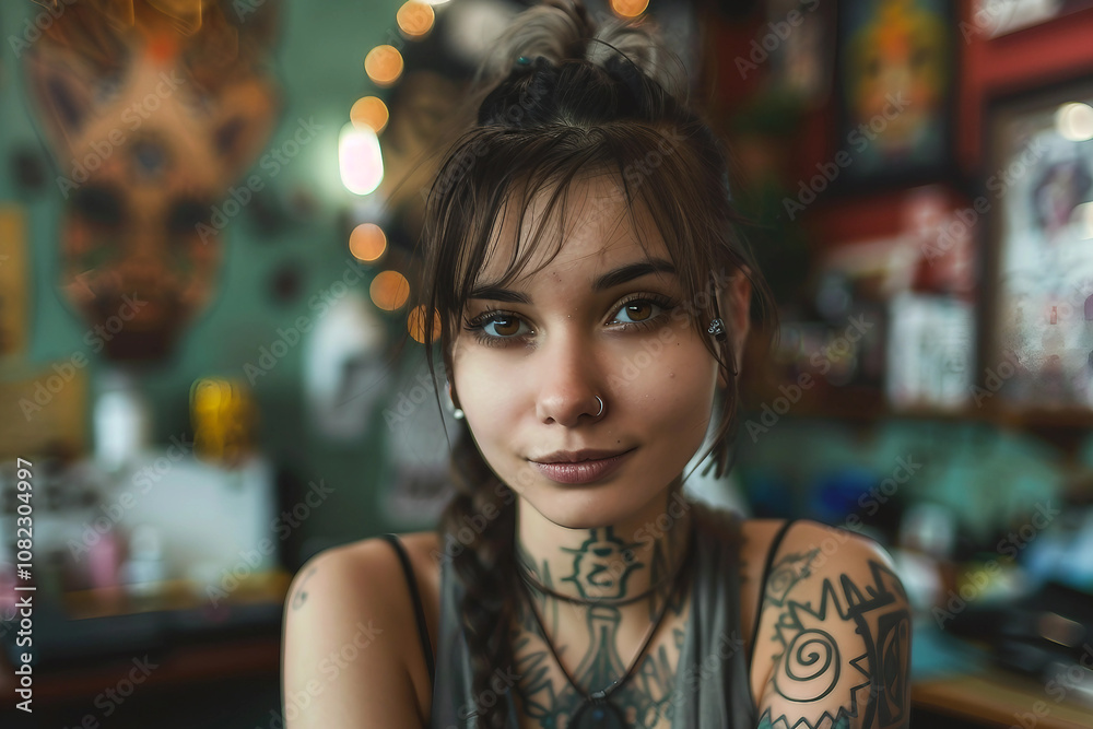 Generative AI Portrait of stylish hipster Tattoo Artist in Tattoo Studio Setting Generative AI Portrait of stylish hipster Tattoo Artist in Tattoo Studio Setting