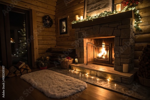 Cozy Low Light Fireplace Ambiance for a Warm Living Room Setting with Flickering Flames and Soft Shadows