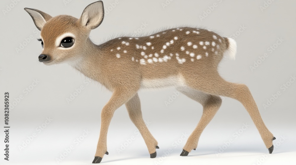 Adorable fawn walking gracefully natural habitat 3d illustration soft lighting close-up wildlife concept Adorable fawn walking gracefully natural habitat 3d illustration soft lighting close-up wildlife concept