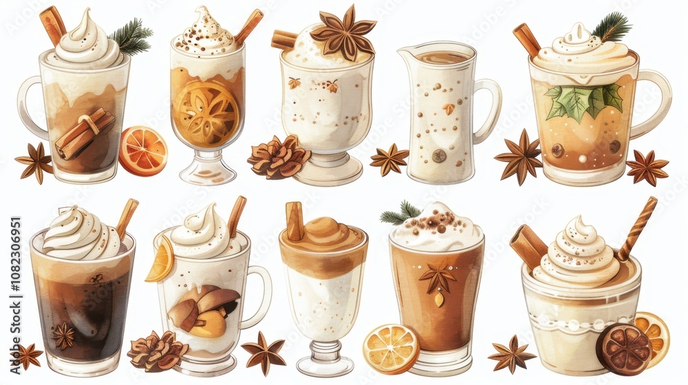 Festive holiday beverages cozy winter scenes watercolor clipart warm atmosphere artistic design christmas inspiration Festive holiday beverages cozy winter scenes watercolor clipart warm atmosphere artistic design christmas inspiration