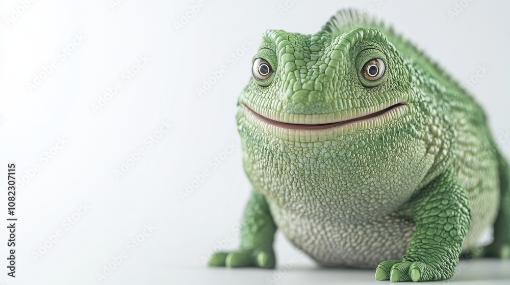 Fototapeta premium Friendly chameleon with large expressive eyes studio setting animal portrait bright background close-up playful concept