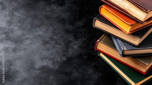 Stack of Books on a Black Background