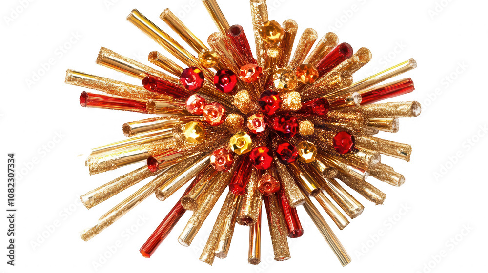 Bundle of Fireworks Decorated in Red and Gold for Chinese New Year, Isolated on White, PNG File, Transparent Background Bundle of Fireworks Decorated in Red and Gold for Chinese New Year, Isolated on White, PNG File, Transparent Background