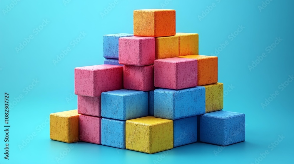 Colorful Building Blocks on Light Blue Background. Generative AI Colorful Building Blocks on Light Blue Background. Generative AI