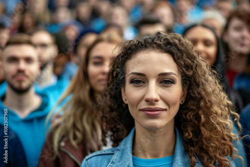 Portrait of Determined Female Fan Among Crowd at Sports Event – Generative AI