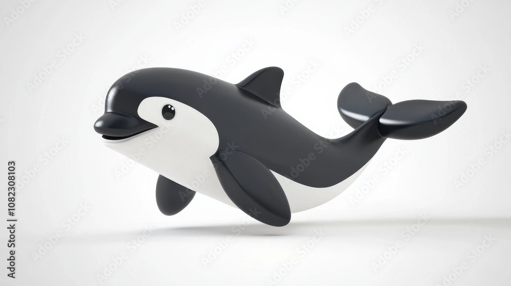 Joyful orca calf swimming playfully ocean 3d animation bright environment close-up view whimsical design