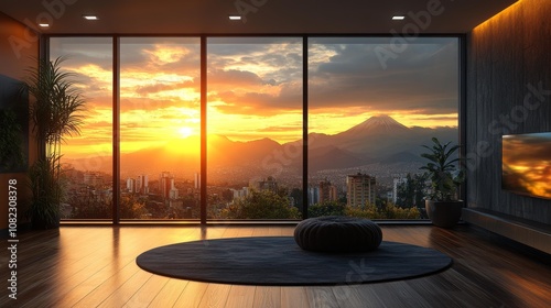 Ecuador Flag Inspired Sunset Room Interior. Generative AI