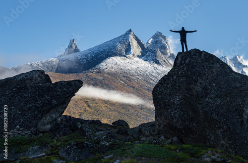 View of Ulamertorsuaq mountain and the view of surrounding mountains and glaciers in Tasermiut fjord (South Greenland) photo