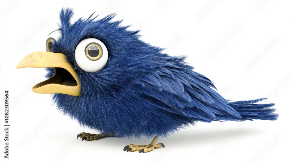 Fototapeta premium Playful bluebird character whimsical environment illustrated scene fun cartoonish soft feathers