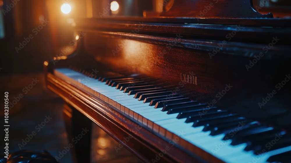 Close-up of a grand classic piano, with its shining keys and rich wood finish, vibrant colors highlighting the timeless beauty of the instrument. Close-up of a grand classic piano, with its shining keys and rich wood finish, vibrant colors highlighting the timeless beauty of the instrument.