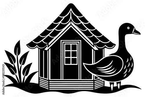 a goose house silhouette vector illustration