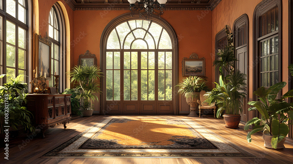 Steampunk interior design, fantasy retro hall, in a victorian house ...