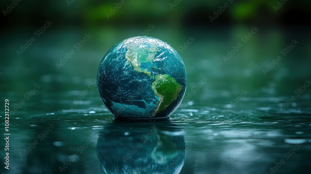 Globe Floating on Water, Concept of Sustainability and Global Change Globe Floating on Water, Concept of Sustainability and Global Change