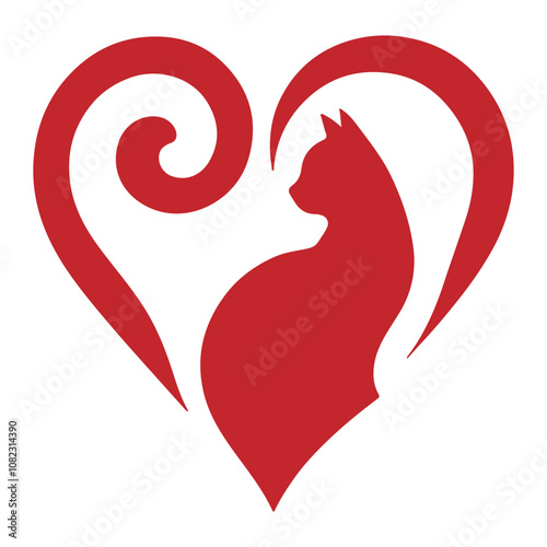 Red heart cat for valentine's day vector clipart