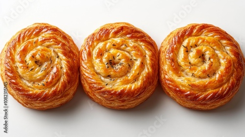 Top View of Rasstegai Pies on White Background. Generative AI photo