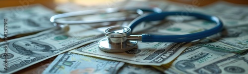 Dollars with a stethoscope on top of it, , medical bills, banner
