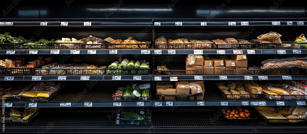 Grocery Store Shelves with Variety of Food Items Grocery Store Shelves with Variety of Food Items
