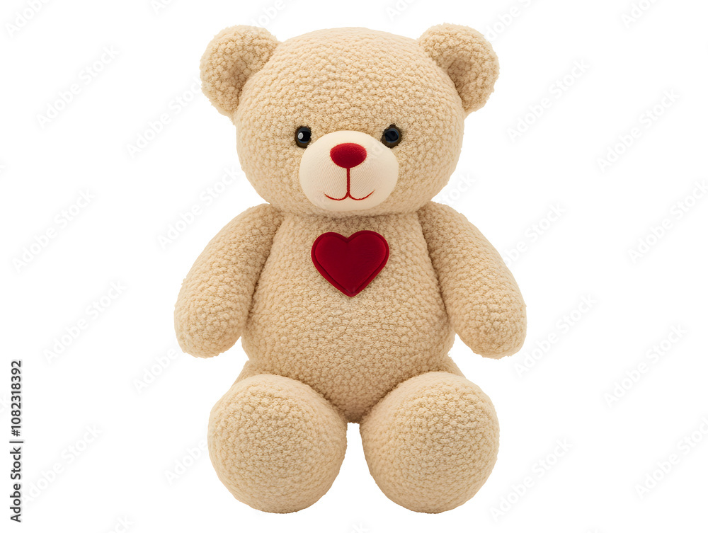 Obraz premium Adorable Plush Teddy Bear with Heart Detail, Soft Fabric, Cute Expressions, Perfect Gift for Children, Affectionate Companion, Cozy and Cuddly Design for All Ages