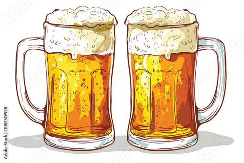 Cheers with Two Beer Mugs Vector Illustration