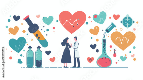 Chemistry of Love Flat Vector Isolated on White Background