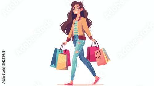 Happy Young Woman Shopping with Bags
