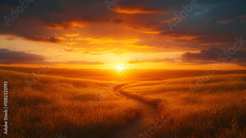 Golden Hour Sunset Landscape Illustration