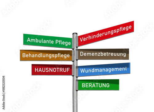 Wegweiser, Pflegedienst, freigestellt als PNG-Datei