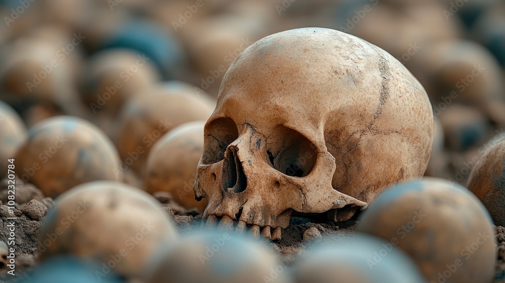 Human Skull Among Many in a Field of Bones Human Skull Among Many in a Field of Bones